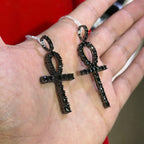 14K Black Plated Iced Out Ankh Necklace | Hip Hop Jewelry | Bling Crystal Ankh Pendant w/ Rope Chain | Streetwear Egyptian Cross