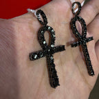 14K Black Plated Iced Out Ankh Necklace | Hip Hop Jewelry | Bling Crystal Ankh Pendant w/ Rope Chain | Streetwear Egyptian Cross