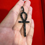 14K Black Plated Iced Out Ankh Necklace | Hip Hop Jewelry | Bling Crystal Ankh Pendant w/ Rope Chain | Streetwear Egyptian Cross