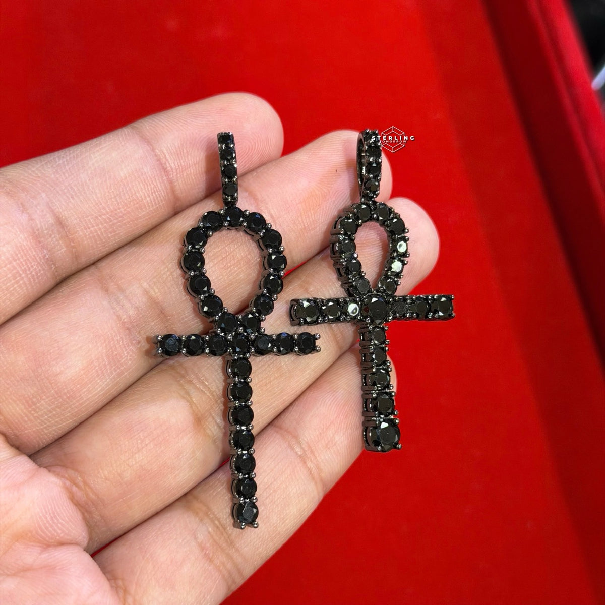 14K Black Plated Iced Out Ankh Necklace | Hip Hop Jewelry | Bling Crystal Ankh Pendant w/ Rope Chain | Streetwear Egyptian Cross