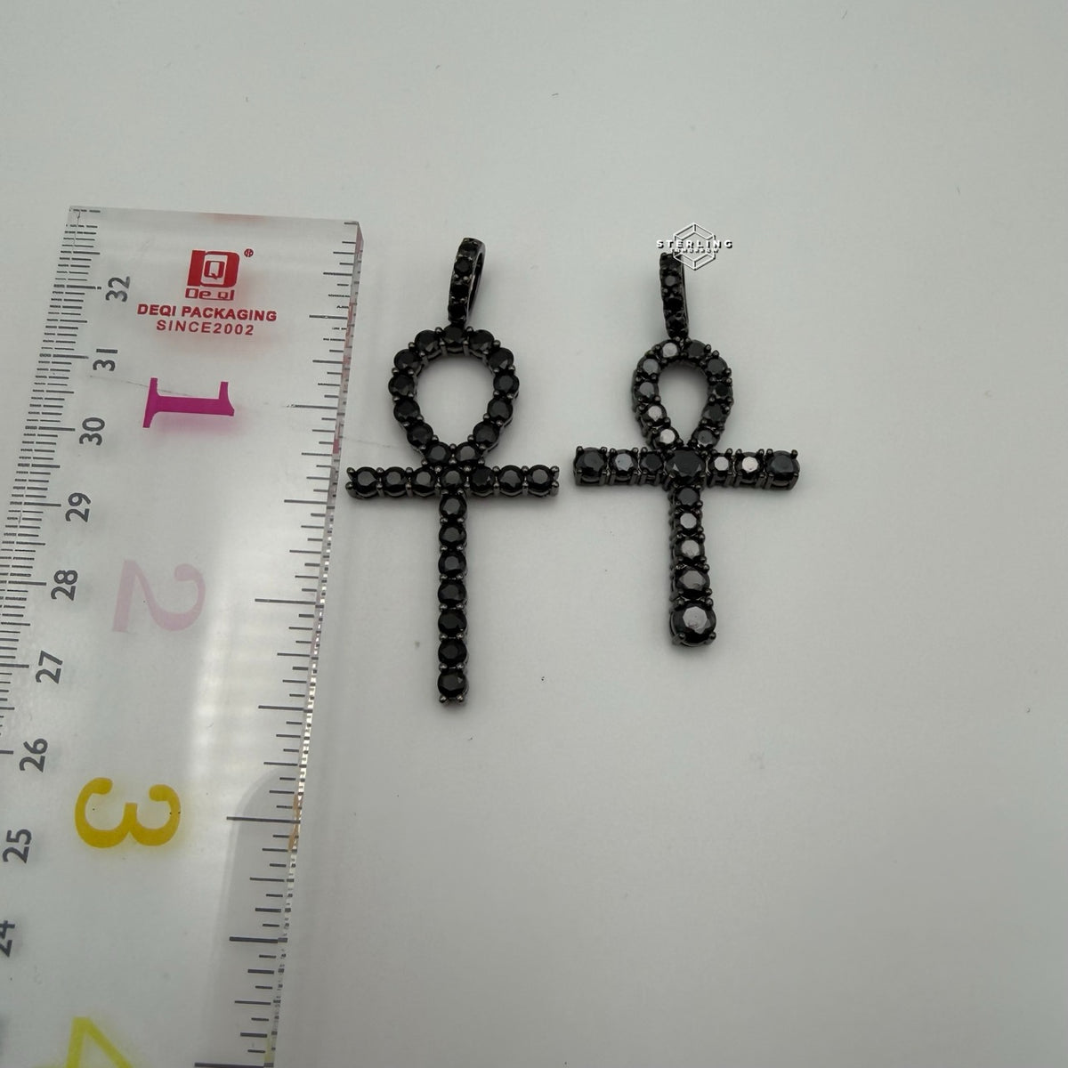 14K Black Plated Iced Out Ankh Necklace | Hip Hop Jewelry | Bling Crystal Ankh Pendant w/ Rope Chain | Streetwear Egyptian Cross
