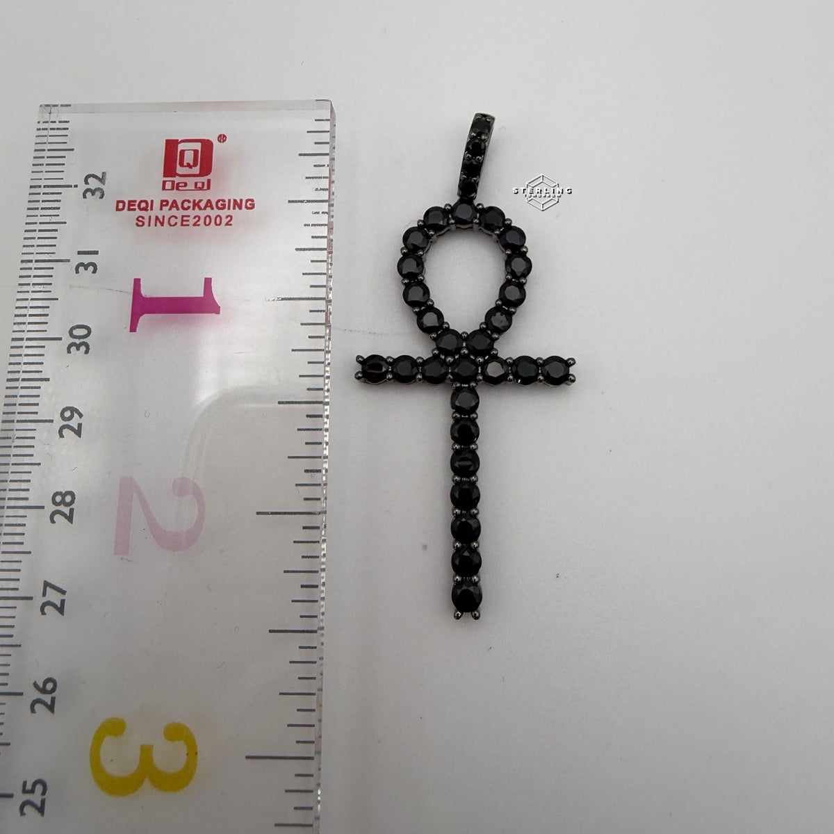 14K Black Plated Iced Out Ankh Necklace | Hip Hop Jewelry | Bling Crystal Ankh Pendant w/ Rope Chain | Streetwear Egyptian Cross