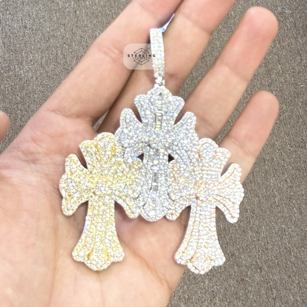 Moissanite 3 Color Triple Cross Pendant