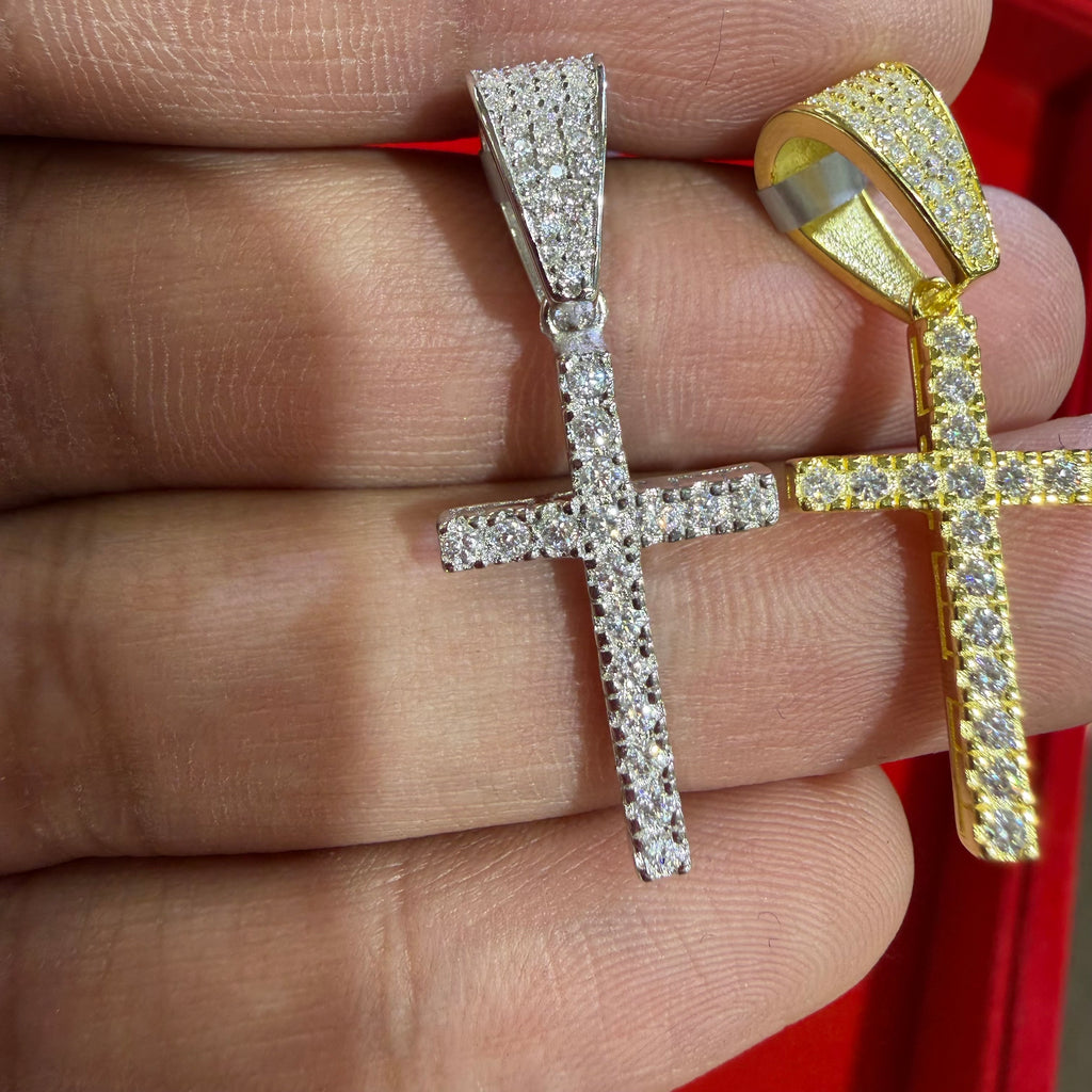 Small Moissanite Cross Necklace VVS D Color | Passes Diamond Tester | GRA Certified | 925 Sterling Silver | Hypoallergenic | Gold or Silver | Gift Box Included