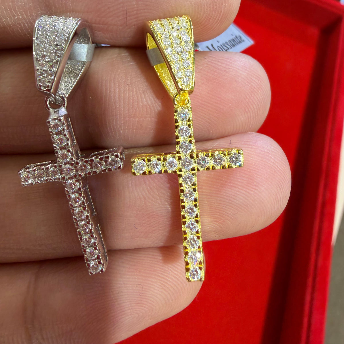 Small Moissanite Cross Necklace VVS D Color | Passes Diamond Tester | GRA Certified | 925 Sterling Silver | Hypoallergenic | Gold or Silver | Gift Box Included
