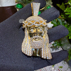 Large Jesus Thorns Iced Out Pendant - 14k Gold Plated