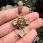 Lion Cross Iced Out Pendant 14k Gold Plated