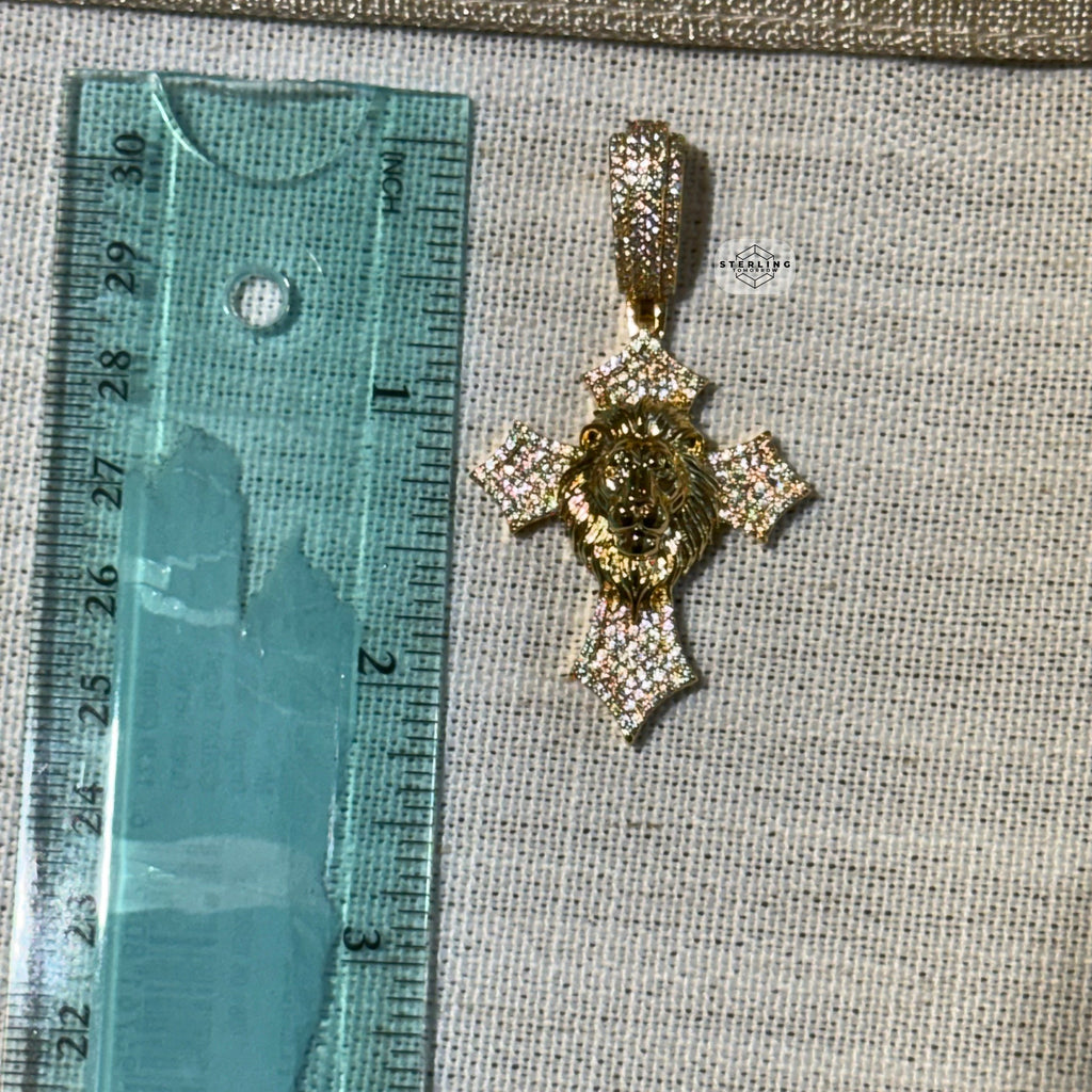Lion Cross Iced Out Pendant 14k Gold Plated