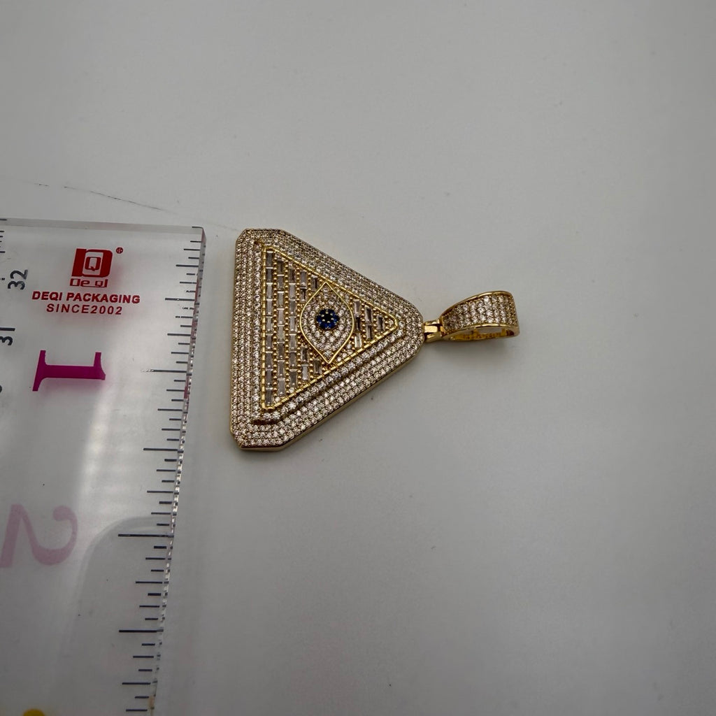 Evil Eye Pyramid Pendant Necklace | Iced Out CZ Triangle Pendant | 14K Gold Plated Hip Hop Jewelry | Protection Jewelry Gift