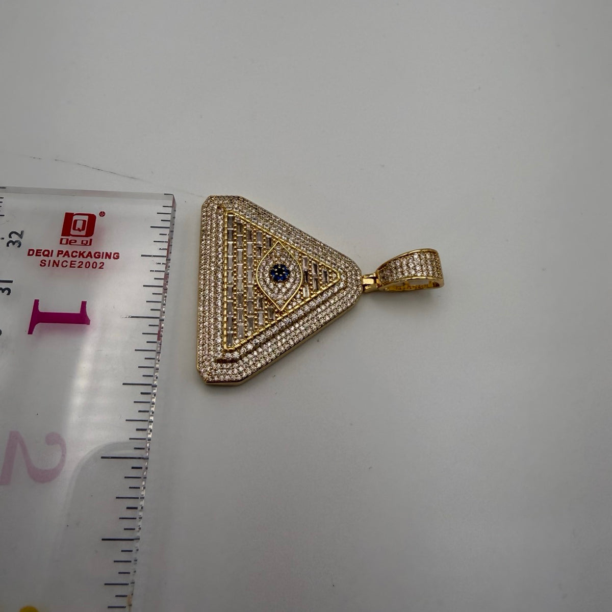 Evil Eye Pyramid Pendant Necklace | Iced Out CZ Triangle Pendant | 14K Gold Plated Hip Hop Jewelry | Protection Jewelry Gift