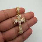 Cross Flared Baguette Cross Gold Tone Iced Out Pendant