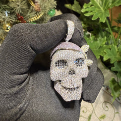 Skull Pirate 14K White Gold Plated Iced Pendant