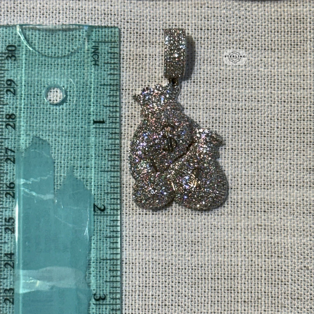Moneybags Iced Out Pendant 14k White Gold Plated