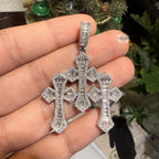Triple Cross Baguette 14k White Plated Iced CZ Pendant
