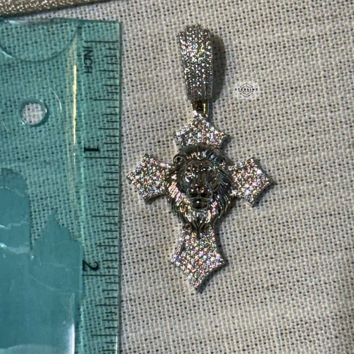 Lion Cross Iced Out Pendant 14k White Gold Plated