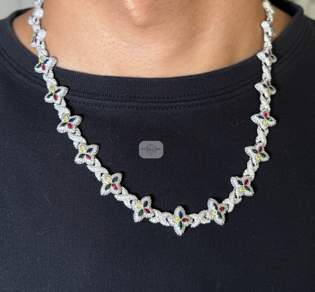 Moissanite Flower Infinity Necklace 14mm 20"