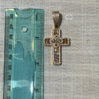 Flower Cross Iced 14K Gold Plated Pendant