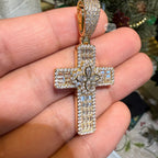 Flower Cross Iced 14K Gold Plated Pendant