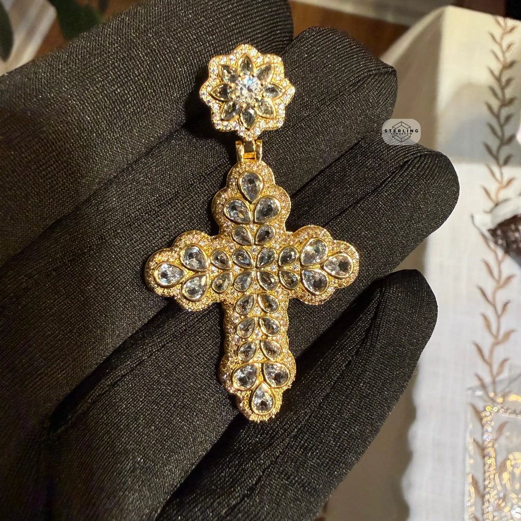 Pear Cut Cross Pendant 14k Gold Plated