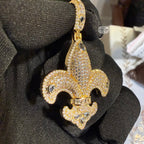 Fleur De Lis 14K Gold Plated Iced Out Pendant