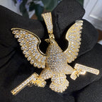 Eagle Guns 14k Gold Plated Iced Pendant