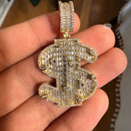 14K Gold Plated Money Sign Iced Pendant