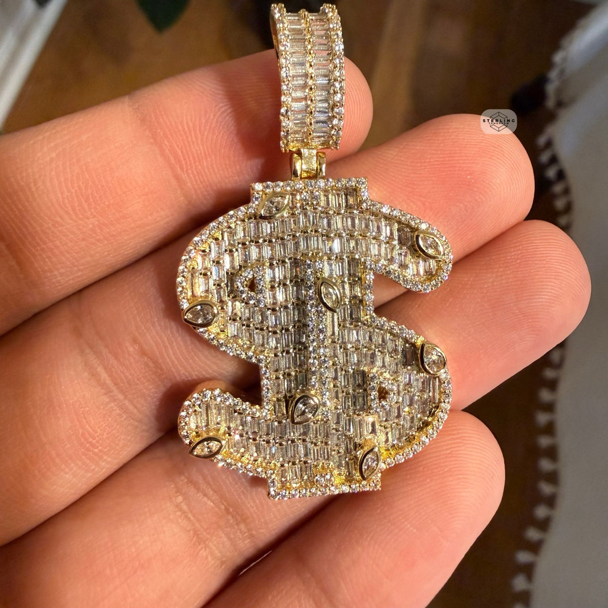 14K Gold Plated Money Sign Iced Pendant