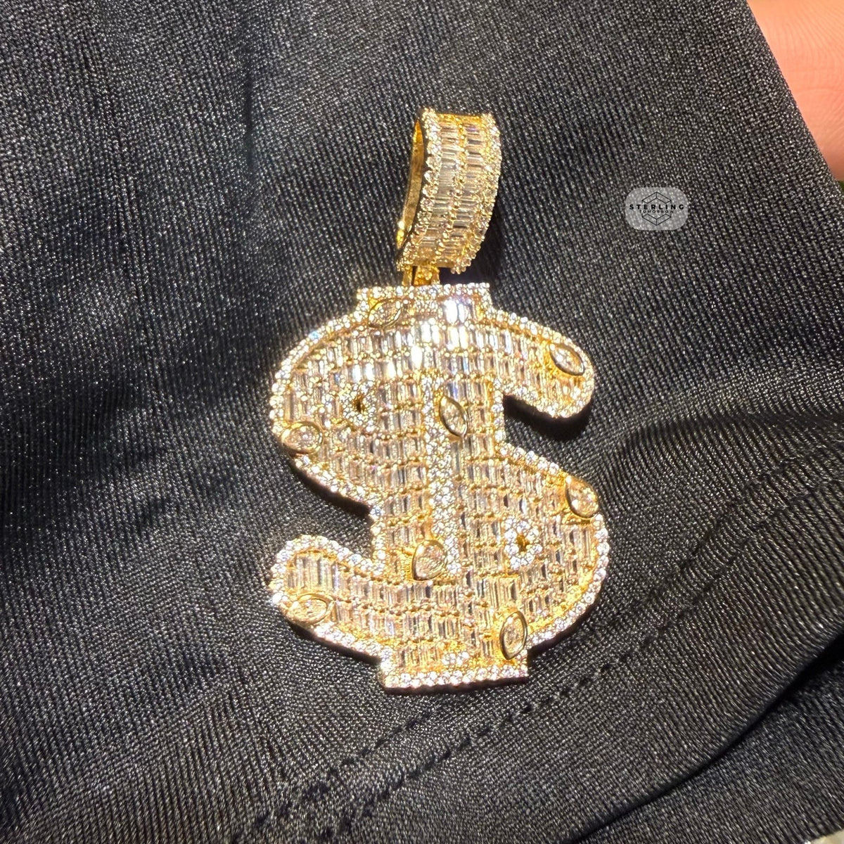 14K Gold Plated Money Sign Iced Pendant