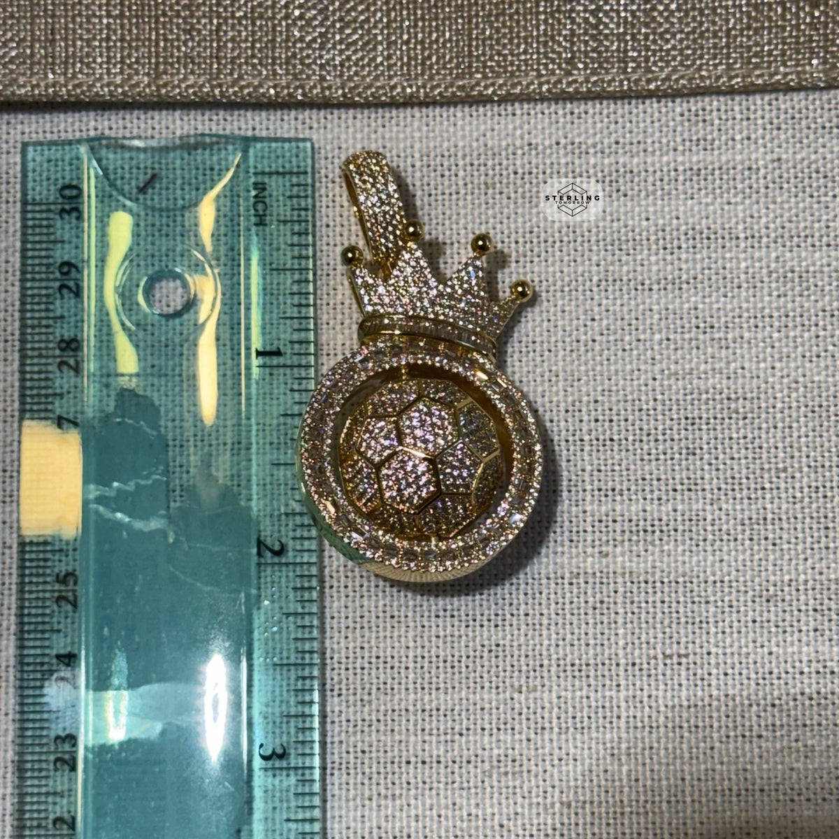 Spinning Soccer King Pendant Iced 14k Gold Plated