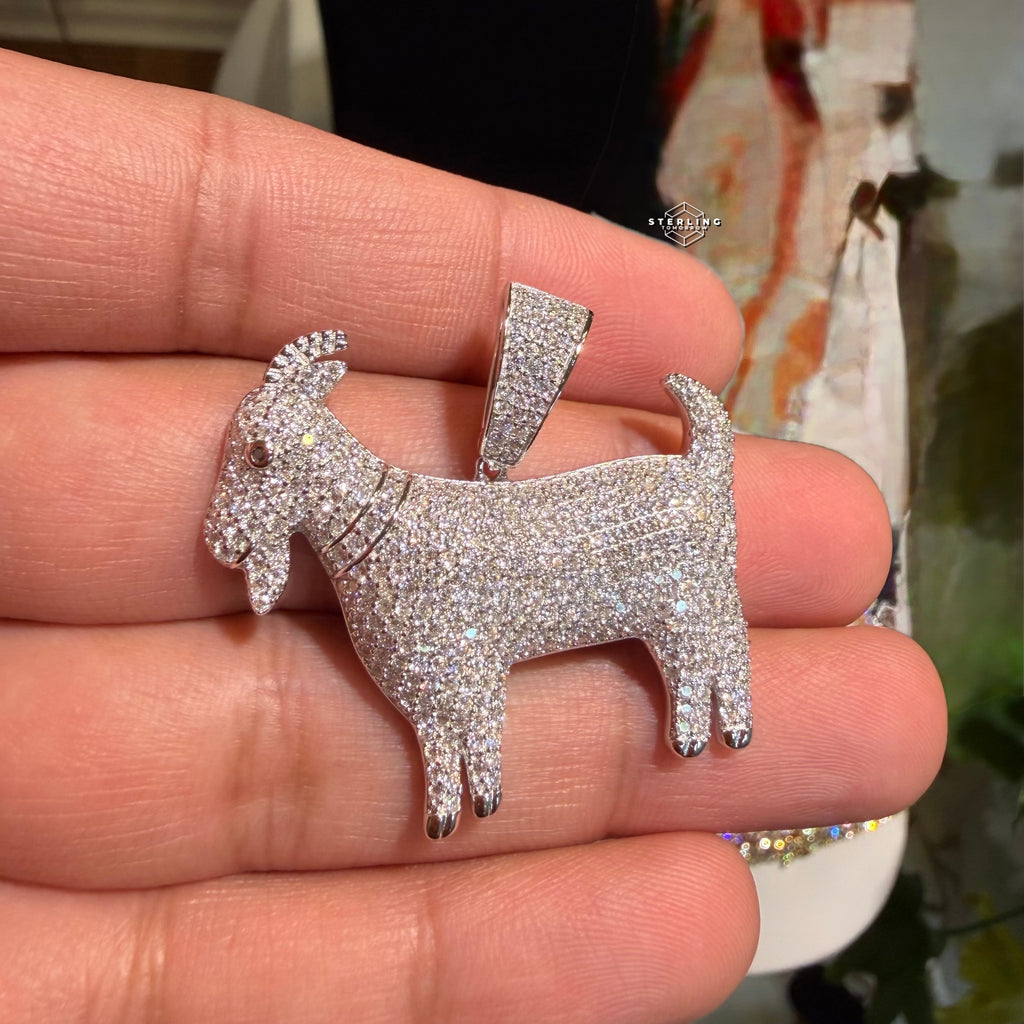 Moissanite Goat Iced Out Pendant + Steel Rope Chain