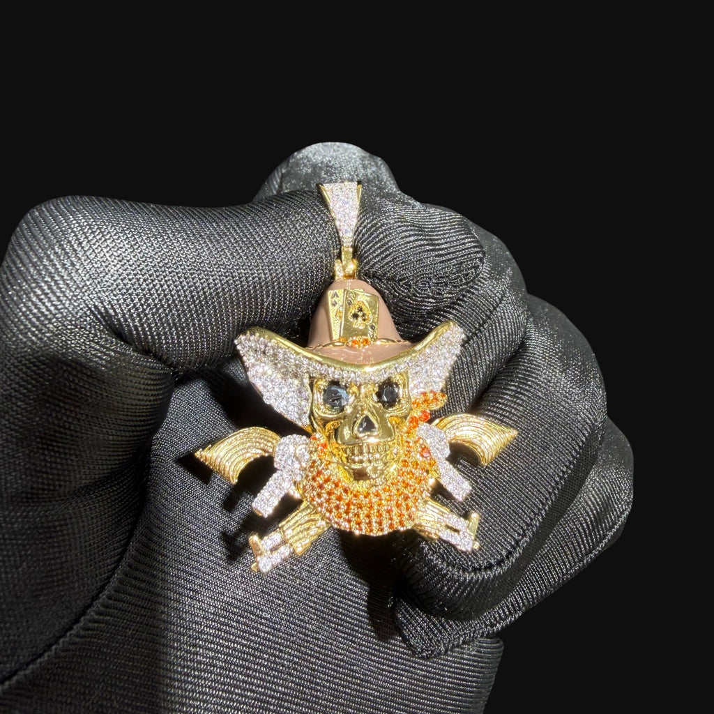14k Gold Plated Iced Out Pirate Skull Pendant