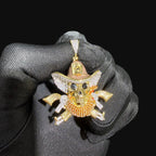 14k Gold Plated Iced Out Pirate Skull Pendant
