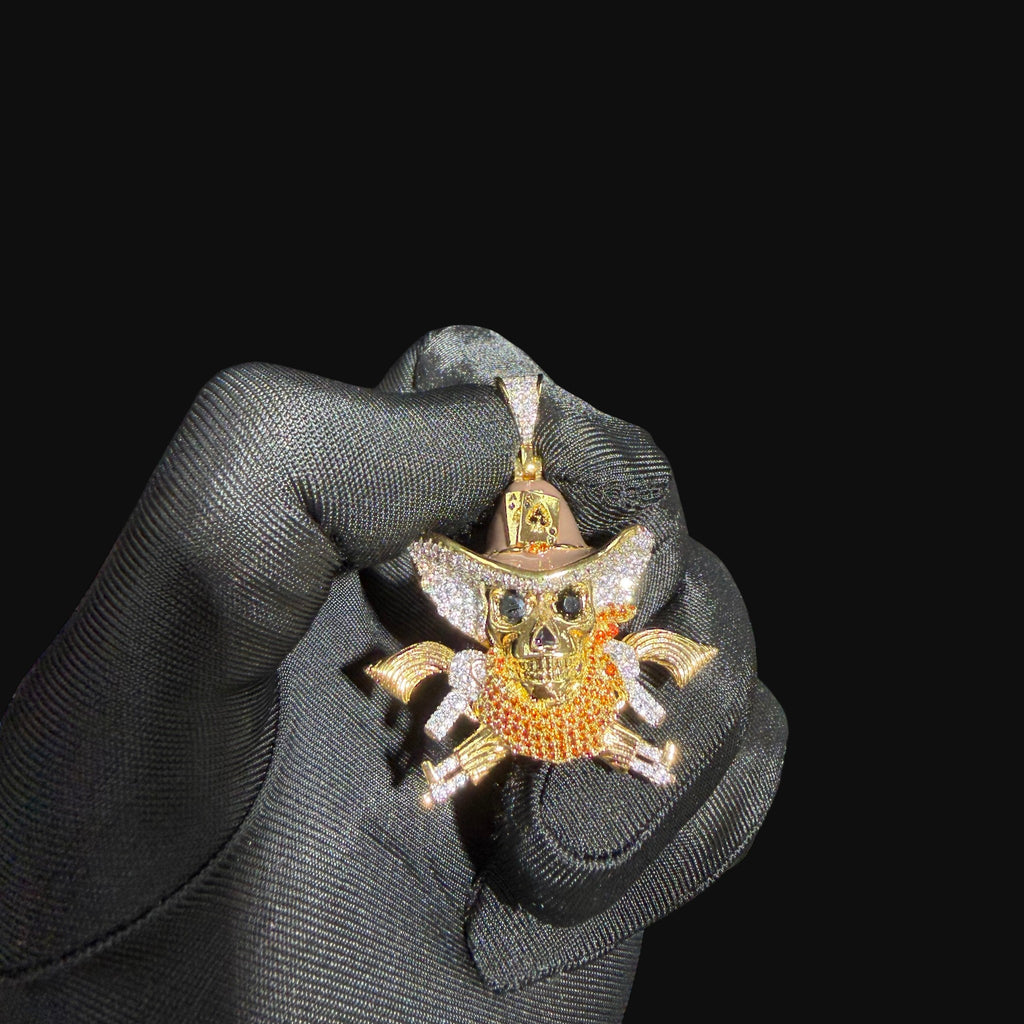 14k Gold Plated Iced Out Pirate Skull Pendant