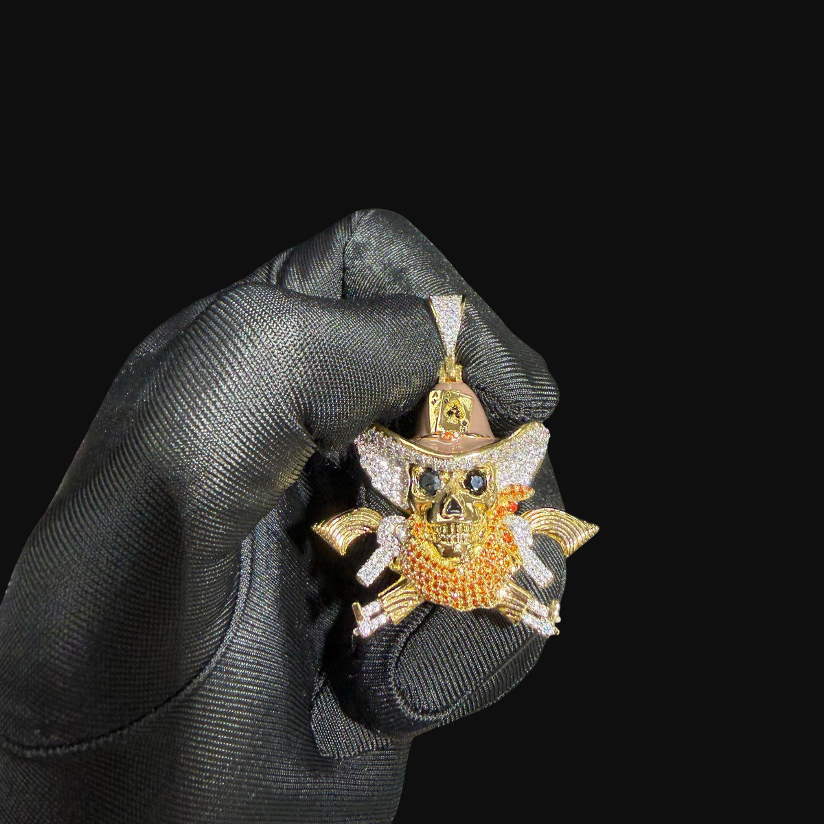 14k Gold Plated Iced Out Pirate Skull Pendant
