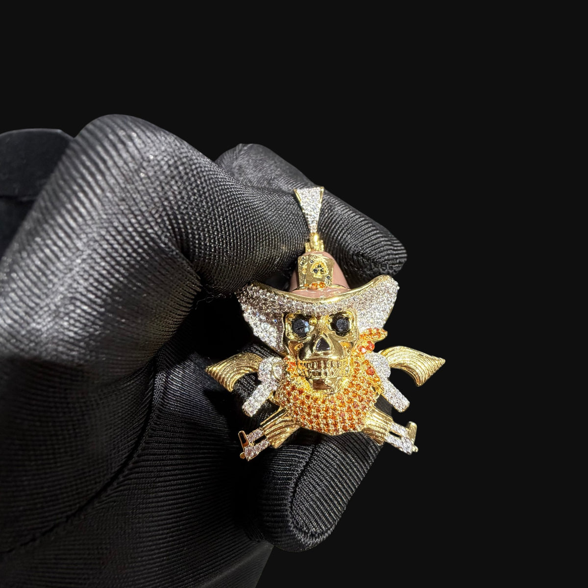 14k Gold Plated Iced Out Pirate Skull Pendant
