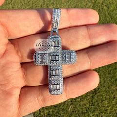 Baguette Cross Iced Out Silver Tone Pendant