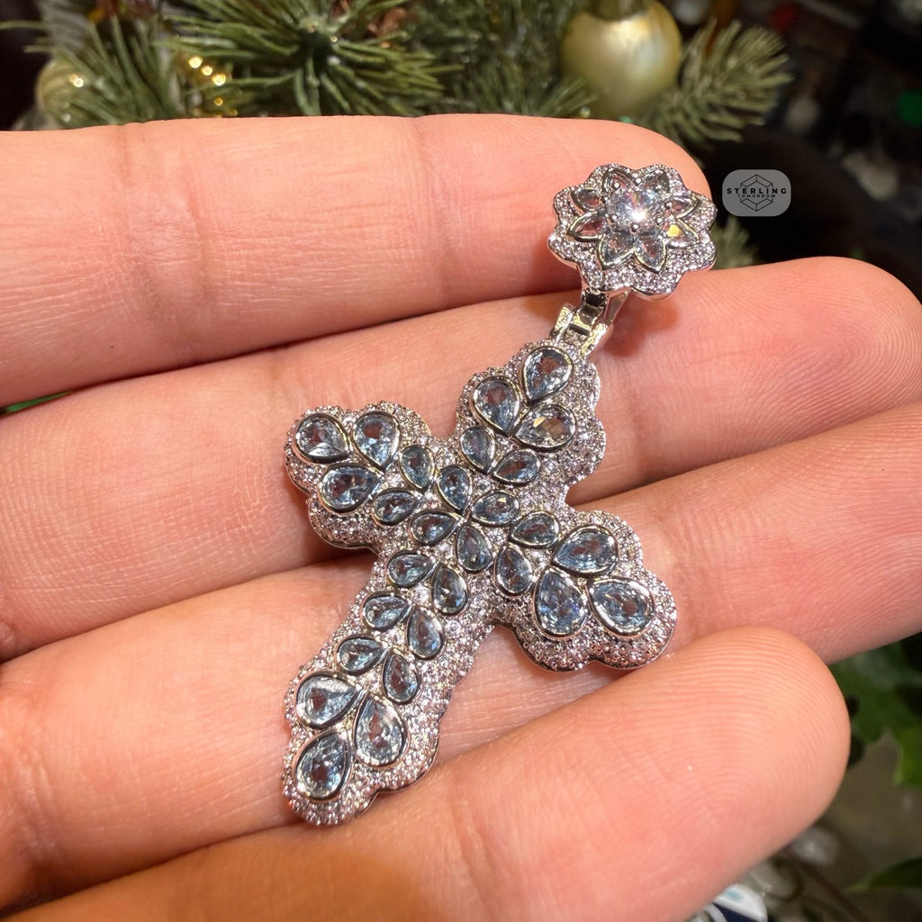 Pear Cut Cross Pendant 14k White Gold Plated