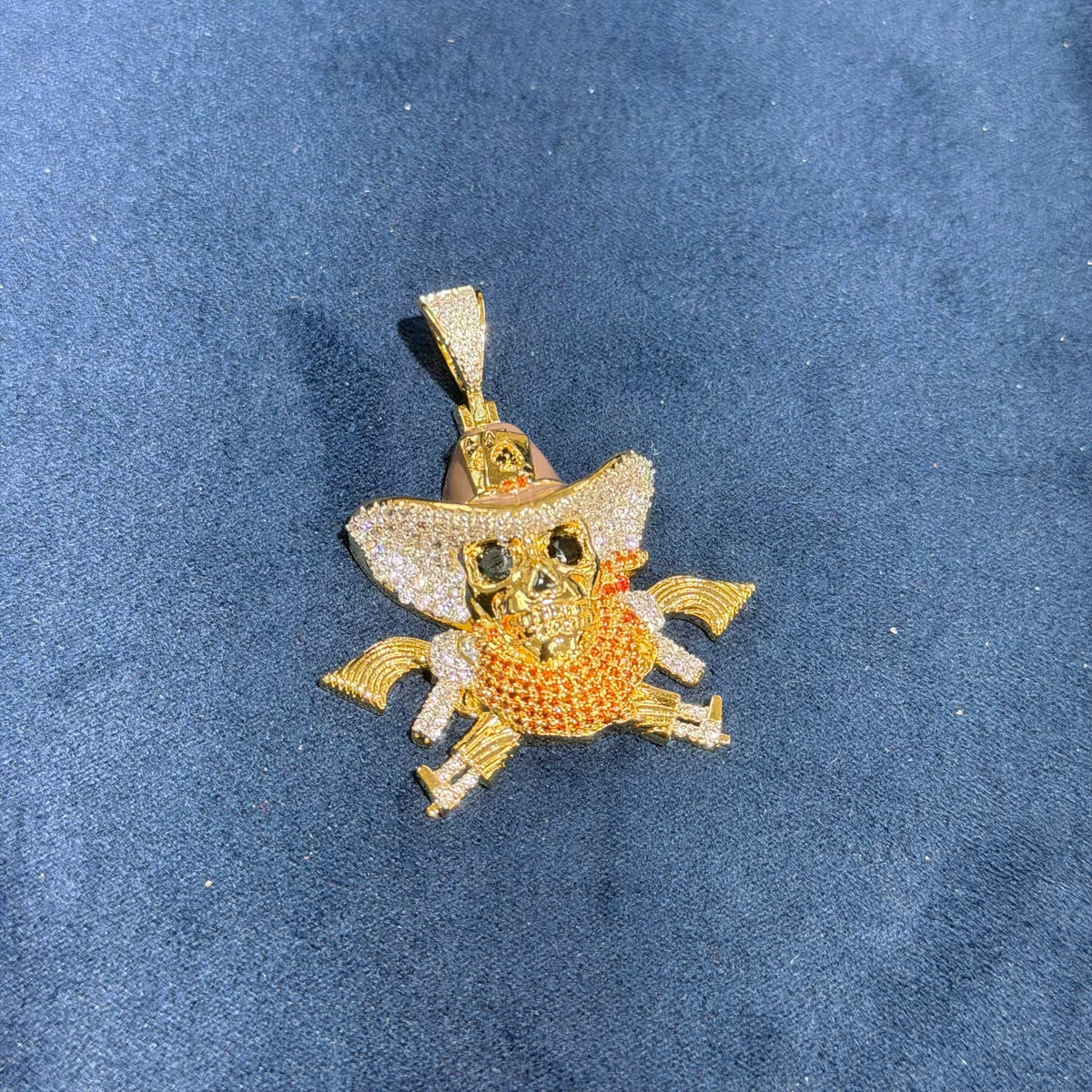 14k Gold Plated Iced Out Pirate Skull Pendant