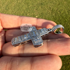 Baguette Cross Iced Out Silver Tone Pendant