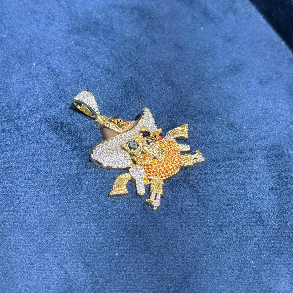 14k Gold Plated Iced Out Pirate Skull Pendant