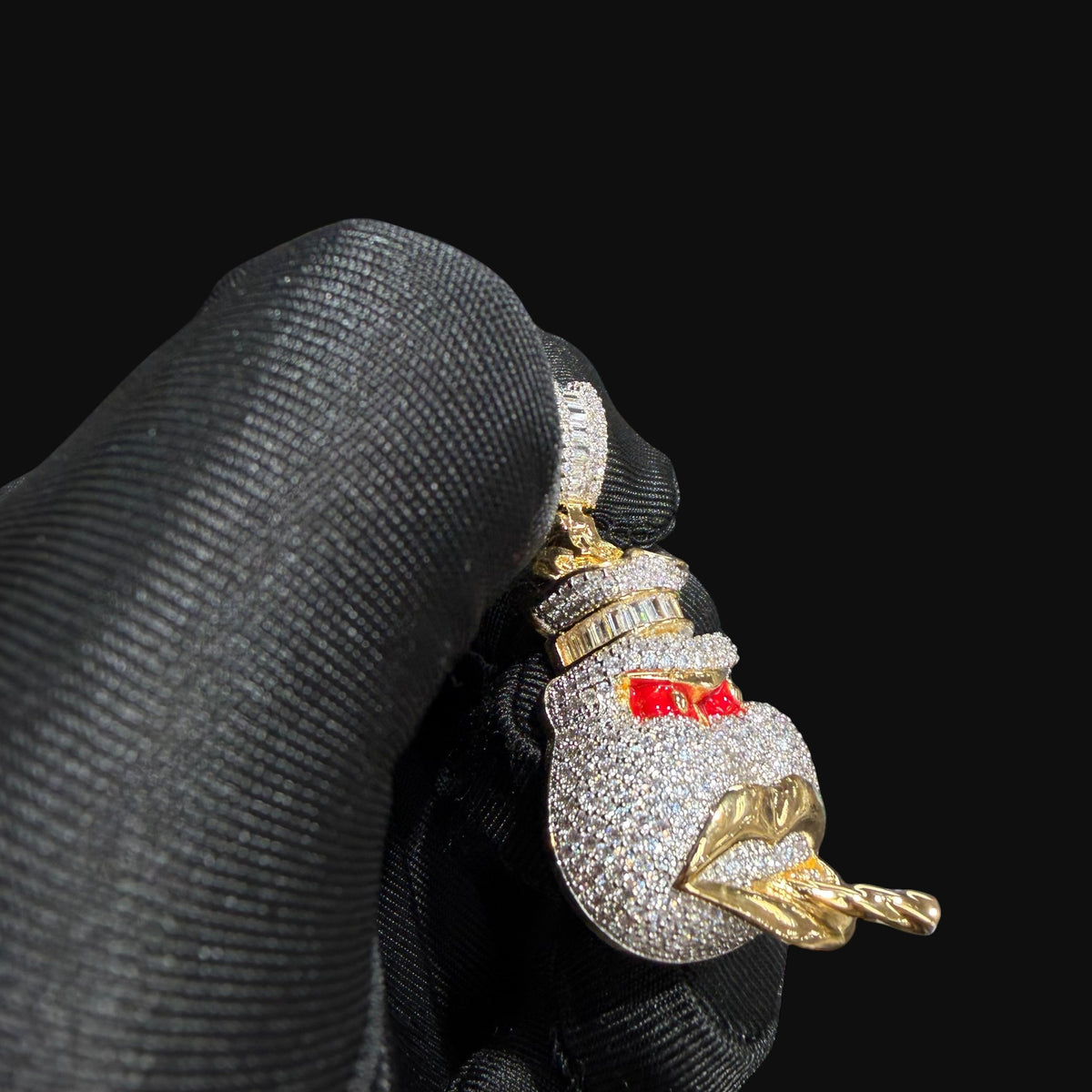 14k Gold Plated Iced Out Angry Duck Pendant Gold Two Tone