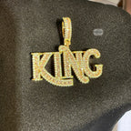 King Iced 14K Gold Plated Pendant + Steel Rope Chain