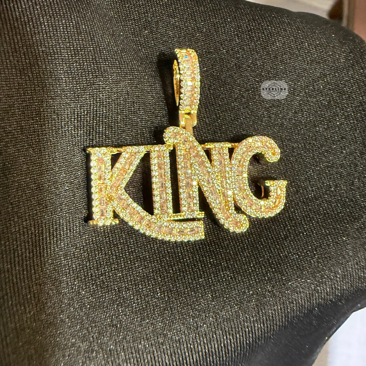 King Iced 14K Gold Plated Pendant + Steel Rope Chain
