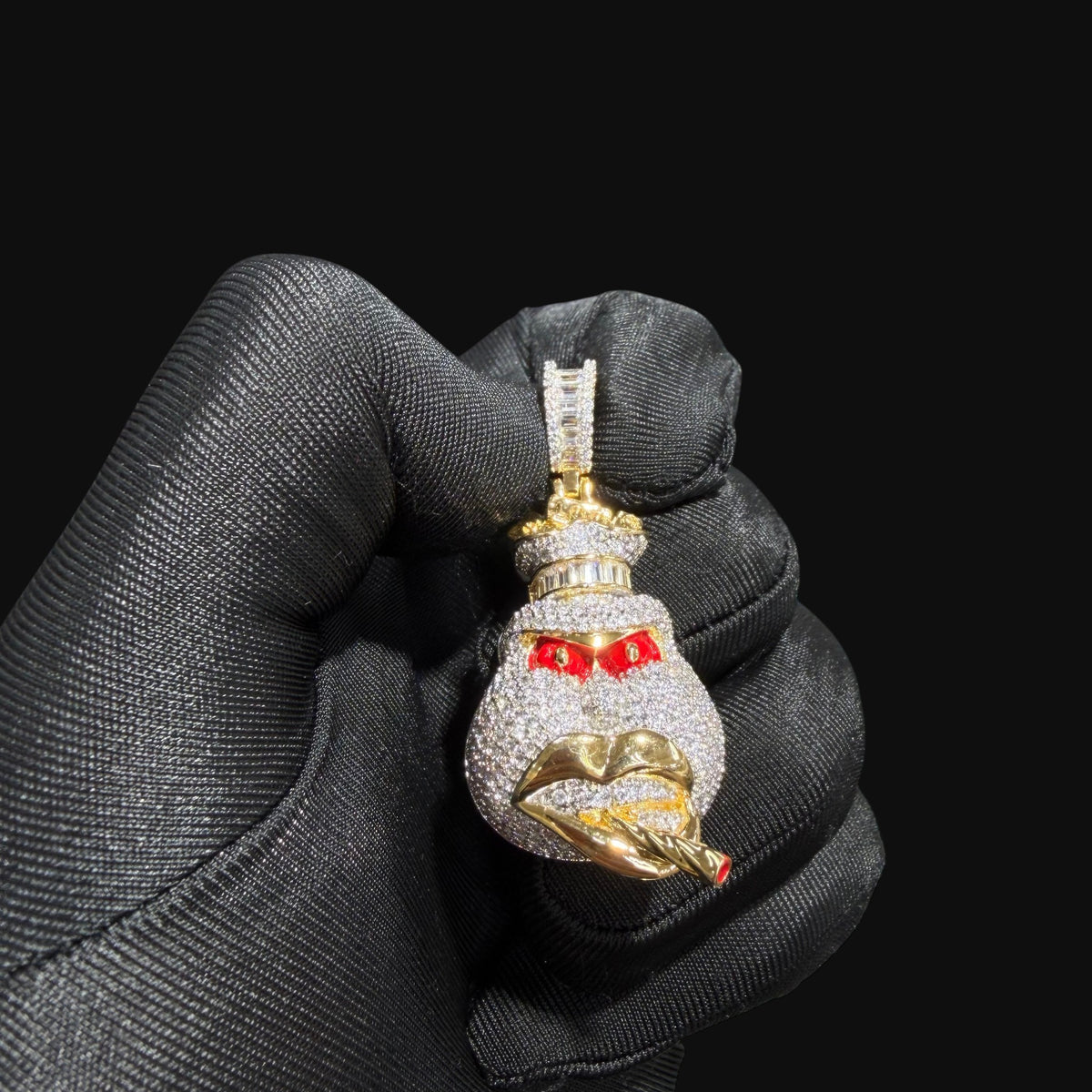 14k Gold Plated Iced Out Angry Duck Pendant Gold Two Tone