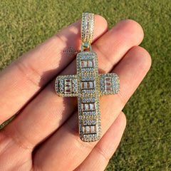 Baguette Cross Iced Out Gold Tone Pendant