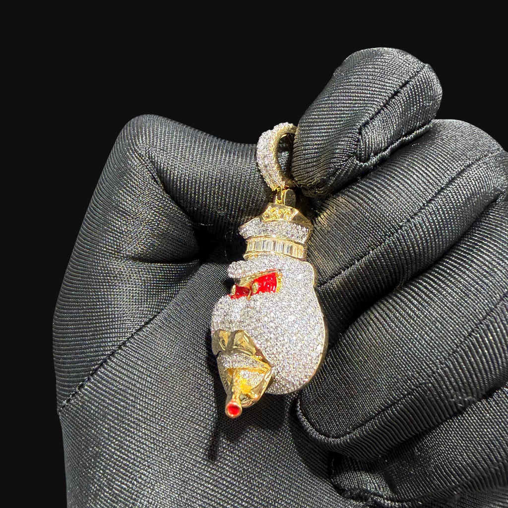14k Gold Plated Iced Out Angry Duck Pendant Gold Two Tone