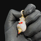 14k Gold Plated Iced Out Angry Duck Pendant Gold Two Tone