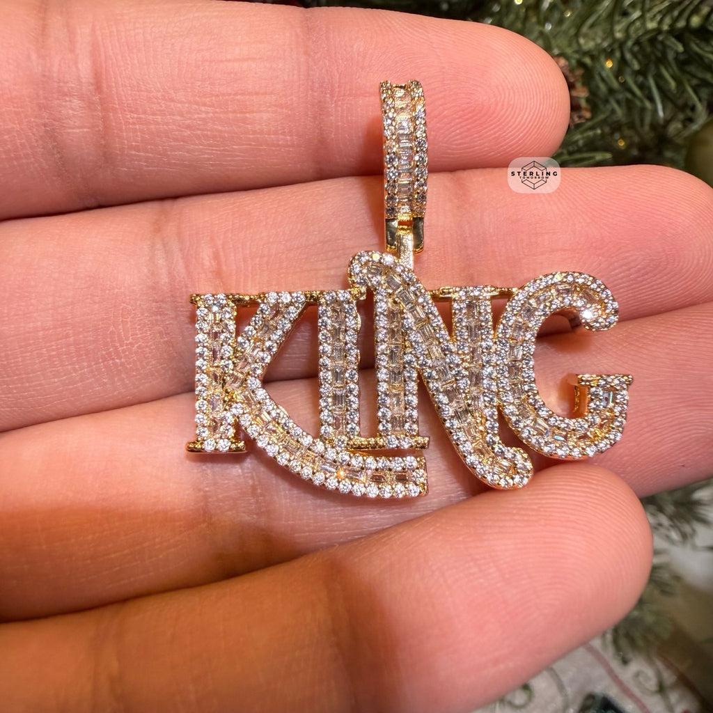 King Iced 14K Gold Plated Pendant + Steel Rope Chain