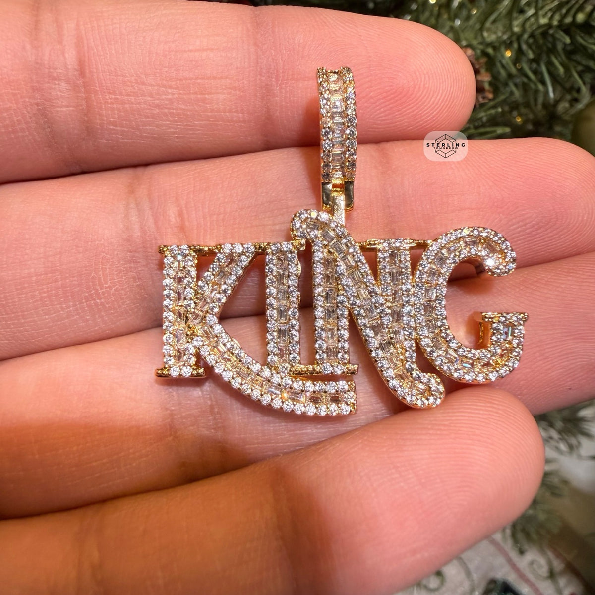 King Iced 14K Gold Plated Pendant + Steel Rope Chain