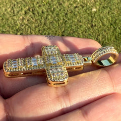 Baguette Cross Iced Out Gold Tone Pendant